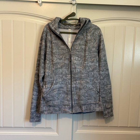 Lululemon scuba hoodie light cotton fleece zip up jacket size 12 white grey - Picture 1 of 7